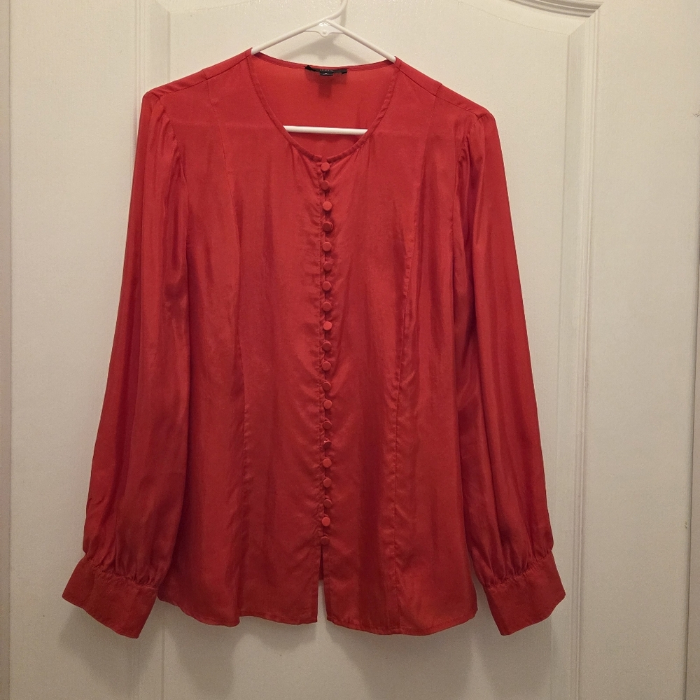 J Crew red button down red dress shirt blouse women's size 8 top 56% cupro
